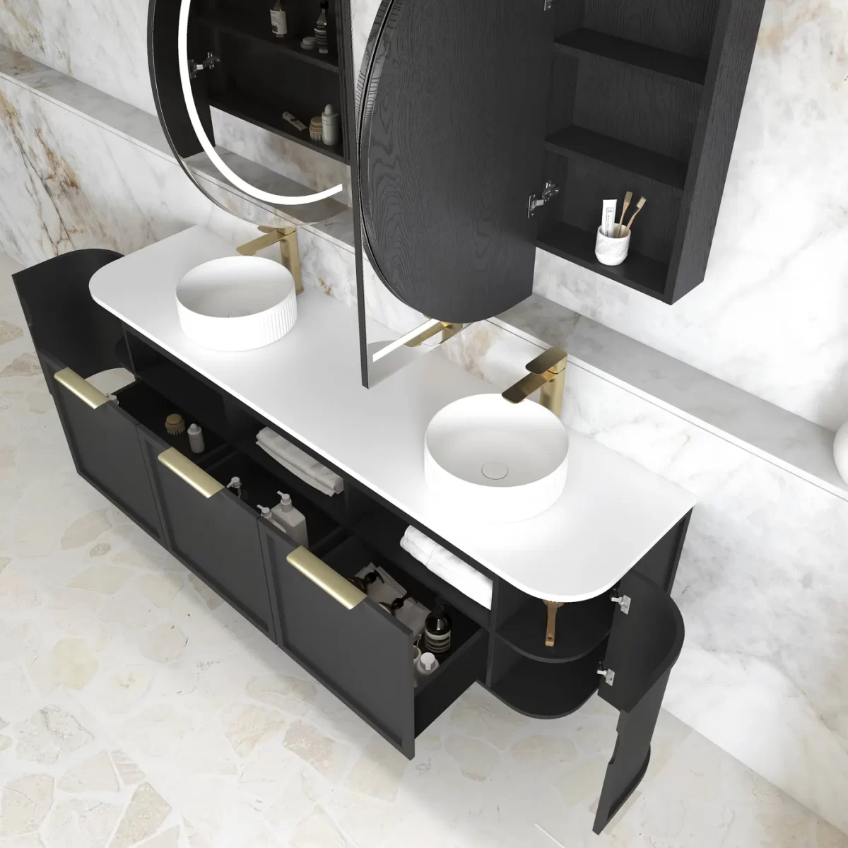 OTTI BOH1800B HAMPSHIRE CURVE WALL HUNG VANITY 1800 CABINET ONLY SATIN BLACK