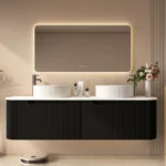 UNICASA ROM-1500-MB ROME FLUTED CURVE WALL HUNG VANITY 1500MM MATTE BLACK
