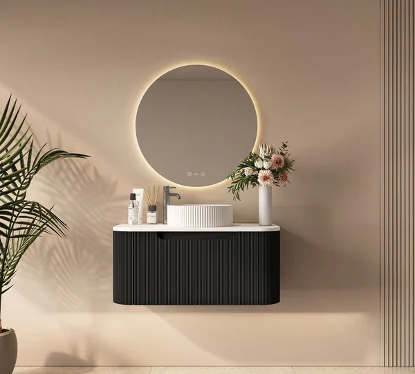 UNICASA ROM-750-MB ROME FLUTED CURVE WALL HUNG VANITY 750MM MATTE BLACK