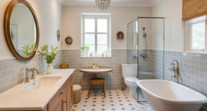 Vintage clawfoot bathtub with brass fixtures in a modernized bathroom for a timeless appeal
