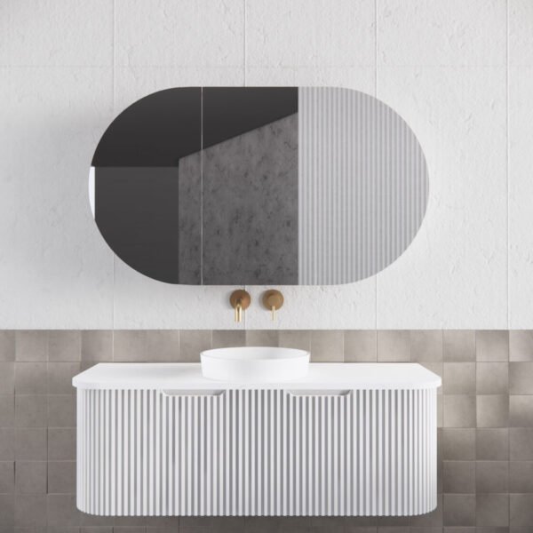 ABS RIVA WH1200-MW BERGEN CURVE FLUTED WALL HUNG VANITY 1200MM SINGLE BOWL MATTE WHITE