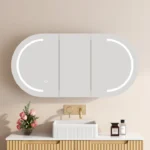 UNICASA AT-12060O-MW ATHENA OVAL LED WALL HUNG THREE DOORS SHAVING CABINET 1200x600MM MATTE WHITE