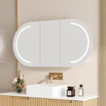 UNICASA AT-12060O-MW ATHENA OVAL LED WALL HUNG THREE DOORS SHAVING CABINET 1200x600MM MATTE WHITE