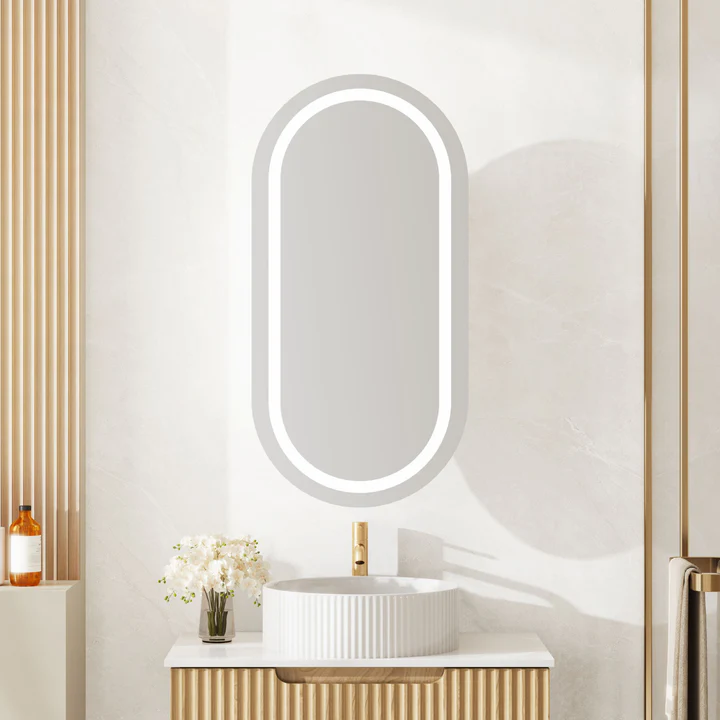 UNICASA AT-4590O-MW ATHENA OVAL LED WALL HUNG SINGLE DOOR SHAVING CABINET 450x900MM MATTE WHITE