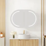 UNICASA AT-9060O-MW ATHENA OVAL LED WALL HUNG DOUBLE DOOR SHAVING CABINET 900x600MM MATTE WHITE
