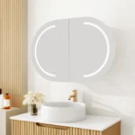 UNICASA AT-9060O-MW ATHENA OVAL LED WALL HUNG DOUBLE DOOR SHAVING CABINET 900x600MM MATTE WHITE