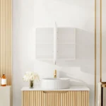 UNICASA AT-9060O-MW ATHENA OVAL LED WALL HUNG DOUBLE DOOR SHAVING CABINET 900x600MM MATTE WHITE
