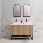 ABS RIVA FS1200D-AO BALI FLUTED FREESTANDING VANITY 1200MM DOUBLE BOWL AMERICAN OAK