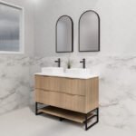 ABS RIVA FS1200D-AO BALI FLUTED FREESTANDING VANITY 1200MM DOUBLE BOWL AMERICAN OAK