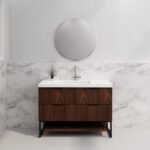 ABS RIVA FS1200-BR BALI FLUTED FREESTANDING VANITY 1200MM SINGLE BOWL BROWN OAK