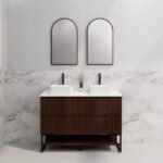 ABS RIVA FS1200D-BR BALI FLUTED FREESTANDING VANITY 1200MM DOUBLE BOWL BROWN OAK