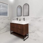 ABS RIVA FS1200D-BR BALI FLUTED FREESTANDING VANITY 1200MM DOUBLE BOWL BROWN OAK
