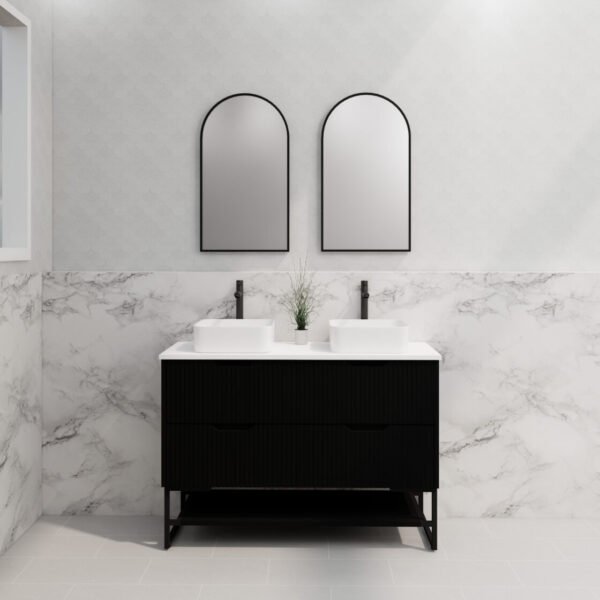ABS RIVA FS1200D-MB BALI FLUTED FREESTANDING VANITY 1200MM DOUBLE BOWL MATTE BLACK