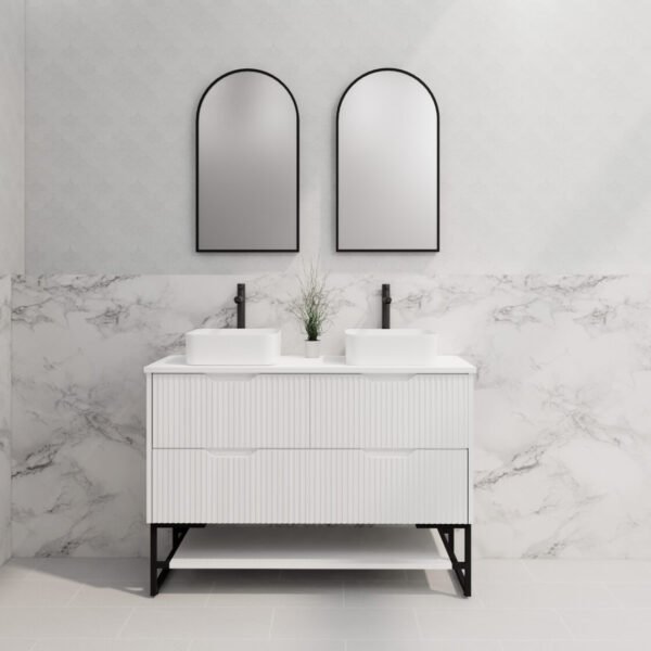 ABS RIVA FS1200D-MW BALI FLUTED FREESTANDING VANITY 1200MM DOUBLE BOWL MATTE WHITE