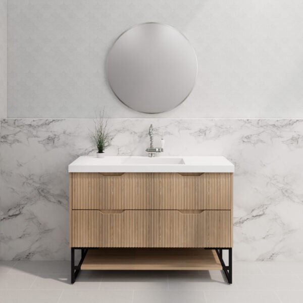 ABS RIVA FS1200-AO BALI FLUTED FREESTANDING VANITY 1200MM SINGLE BOWL AMERICAN OAK