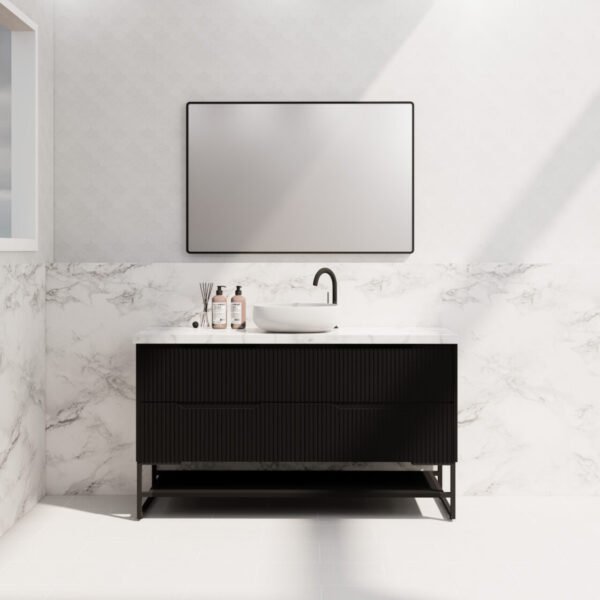 ABS RIVA FS1500-MB BALI FLUTED FREESTANDING VANITY 1500MM SINGLE BOWL MATTE BLACK