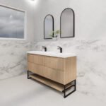 ABS RIVA FS1500D-AO BALI FLUTED FREESTANDING VANITY 1500MM DOUBLE BOWL AMERICAN OAK