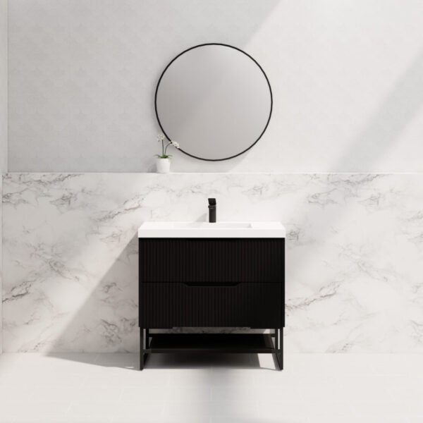 ABS RIVA FS900-MB BALI FLUTED FREESTANDING VANITY 900MM MATTE BLACK