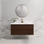 ABS RIVA WH1200-BR BALI FLUTED WALL HUNG VANITY 1200MM SINGLE BOWL BROWN OAK