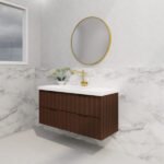ABS RIVA WH1200-BR BALI FLUTED WALL HUNG VANITY 1200MM SINGLE BOWL BROWN OAK
