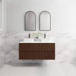 ABS RIVA WH1200D-BR BALI FLUTED WALL HUNG VANITY 1200MM DOUBLE BOWL BROWN OAK