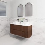 ABS RIVA WH1200D-BR BALI FLUTED WALL HUNG VANITY 1200MM DOUBLE BOWL BROWN OAK