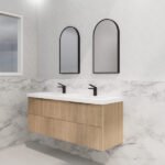 ABS RIVA WH1500D-AO BALI FLUTED WALL HUNG VANITY 1500MM DOUBLE BOWL AMERICAN OAK
