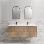 ABS RIVA WH1500D-AO BALI FLUTED WALL HUNG VANITY 1500MM DOUBLE BOWL AMERICAN OAK