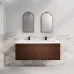 ABS RIVA WH1500D-BR BALI FLUTED WALL HUNG VANITY 1500MM DOUBLE BOWL BROWN OAK