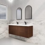 ABS RIVA WH1500D-BR BALI FLUTED WALL HUNG VANITY 1500MM DOUBLE BOWL BROWN OAK
