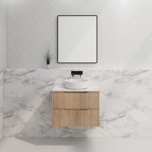 ABS RIVA WH750-AO BALI FLUTED WALL HUNG VANITY 750MM AMERICAN OAK