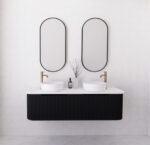 ABS RIVA WH1500D-MB BERGEN CURVE FLUTED WALL HUNG VANITY 1500MM DOUBLE BOWL MATTE BLACK