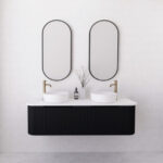 ABS RIVA WH1500D-MB BERGEN CURVE FLUTED WALL HUNG VANITY 1500MM DOUBLE BOWL MATTE BLACK