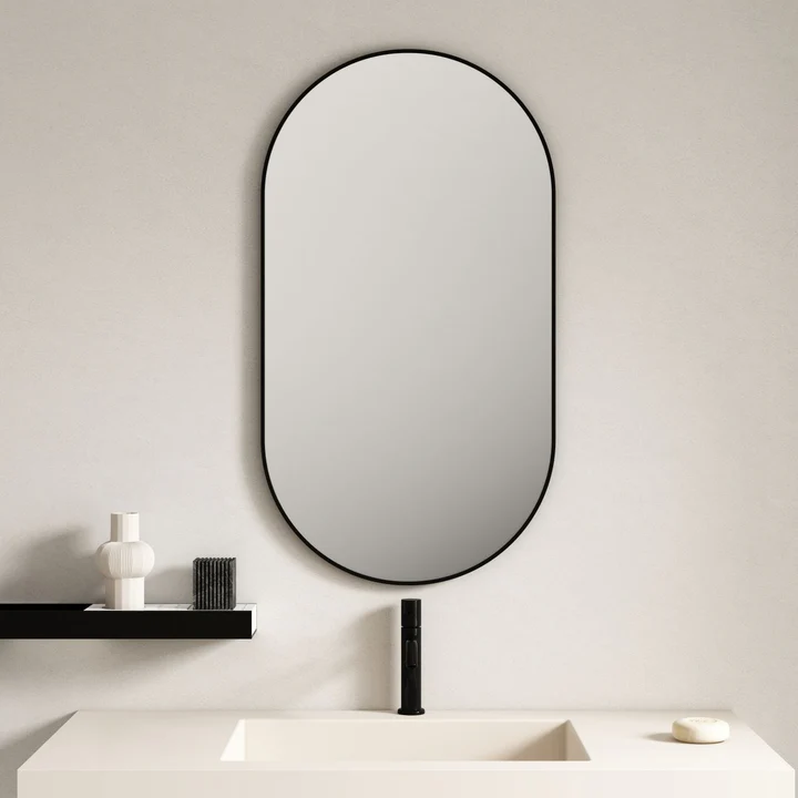 UNICASA FMO-9050-MB ALUMINUM FRAMED OVAL MIRROR 500x900MM MATTE BLACK