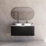 ABS RIVA 1200D-MB HOUSTON CURVE WALL HUNG VANITY 1200MM DOUBLE BOWL MATTE BLACK