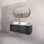 ABS RIVA 1500D-MB HOUSTON CURVE WALL HUNG VANITY 1500MM DOUBLE BOWL MATTE BLACK