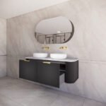ABS RIVA 1500D-MB HOUSTON CURVE WALL HUNG VANITY 1500MM DOUBLE BOWL MATTE BLACK