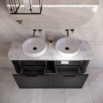 ABS RIVA 1500D-MB HOUSTON CURVE WALL HUNG VANITY 1500MM DOUBLE BOWL MATTE BLACK