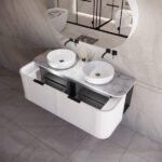 ABS RIVA 1500D-MW HOUSTON CURVE WALL HUNG VANITY 1500MM DOUBLE BOWL MATTE WHITE