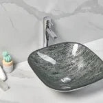 INFINITY IF-IG005 SQUARE ABOVE COUNTER TEMPERED GLASS ART BASIN ANTIQUE VINTAGE FINISH