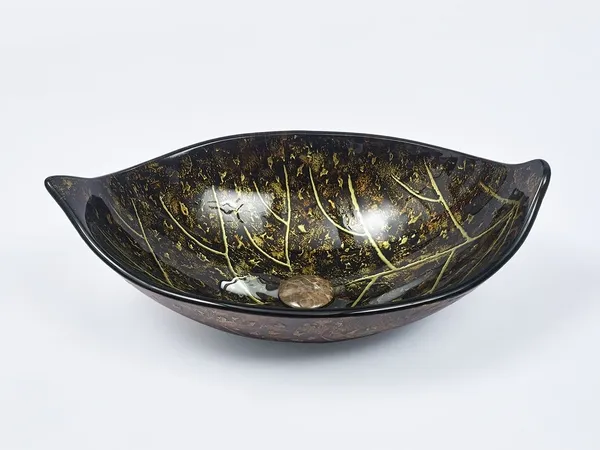 INFINITY IF-IG007 LEAF SHAPE ABOVE COUNTER TEMPERED GLASS ART BASIN ANTIQUE VINTAGE FINISH