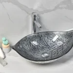 INFINITY IF-IG012 LEAF SHAPE ABOVE COUNTER TEMPERED GLASS ART BASIN ANTIQUE VINTAGE FINISH