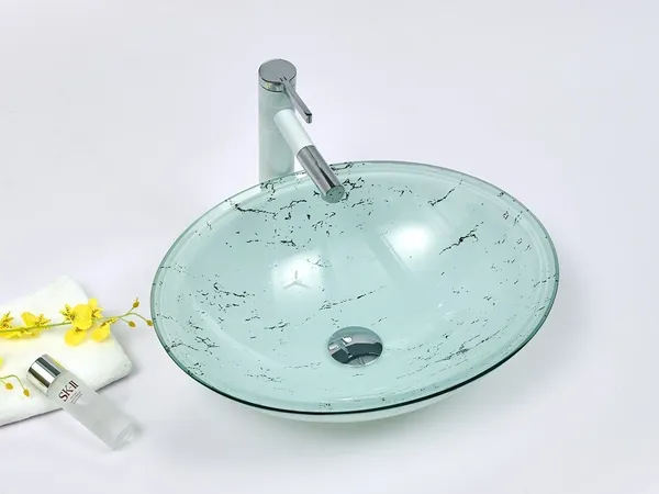 INFINITY IF-IG016 OVAL ABOVE COUNTER DOUBLE LAYER TEMPERED GLASS ART BASIN ANTIQUE VINTAGE FINISH