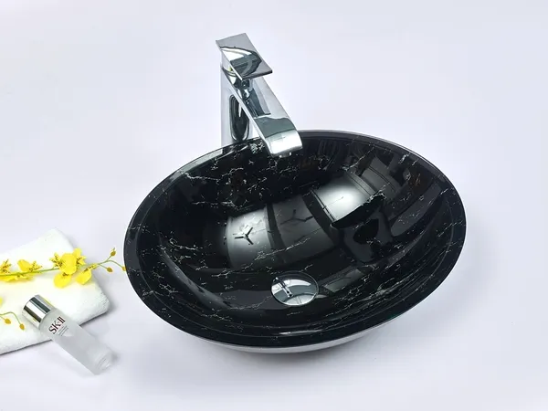 INFINITY IF-IG017 OVAL ABOVE COUNTER DOUBLE LAYER TEMPERED GLASS ART BASIN ANTIQUE VINTAGE FINISH