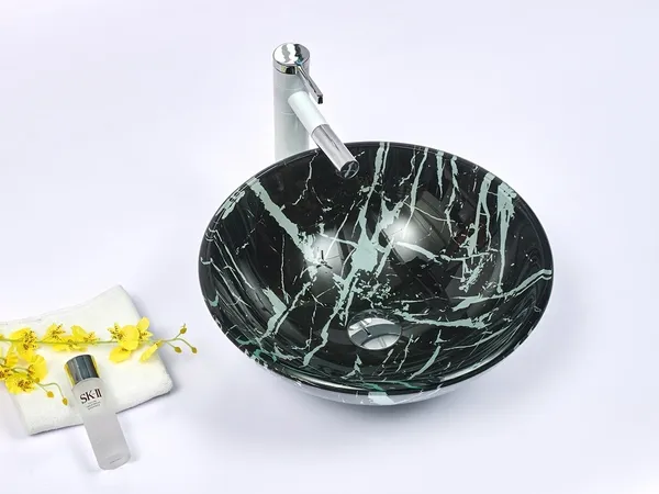 INFINITY IF-IG019 ROUND ABOVE COUNTER DOUBLE LAYER TEMPERED GLASS ART BASIN ANTIQUE VINTAGE FINISH