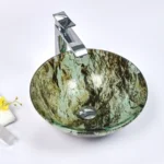 INFINITY IF-IG020 ROUND ABOVE COUNTER DOUBLE LAYER TEMPERED GLASS ART BASIN ANTIQUE VINTAGE FINISH