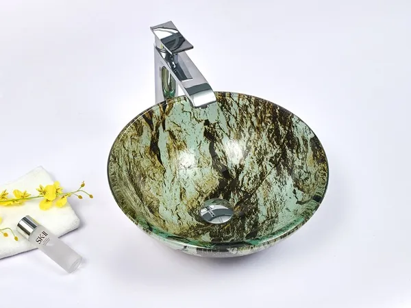 INFINITY IF-IG020 ROUND ABOVE COUNTER DOUBLE LAYER TEMPERED GLASS ART BASIN ANTIQUE VINTAGE FINISH