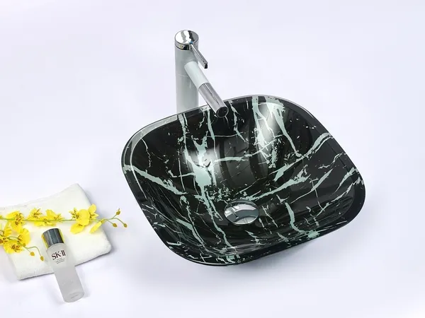 INFINITY IF-IG021 SQUARE ABOVE COUNTER DOUBLE LAYER TEMPERED GLASS ART BASIN ANTIQUE VINTAGE FINISH