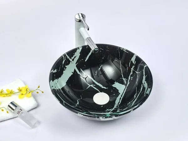 INFINITY IF-IG022 ROUND ABOVE COUNTER DOUBLE LAYER TEMPERED GLASS ART BASIN ANTIQUE VINTAGE FINISH