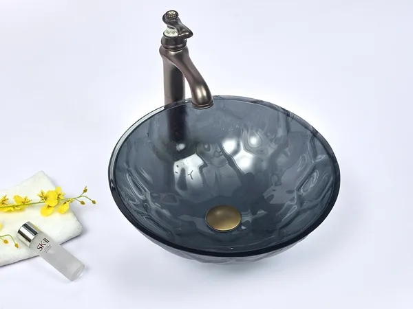 INFINITY IF-IG023 ROUND ABOVE COUNTER DOUBLE LAYER TEMPERED GLASS ART BASIN ANTIQUE VINTAGE FINISH